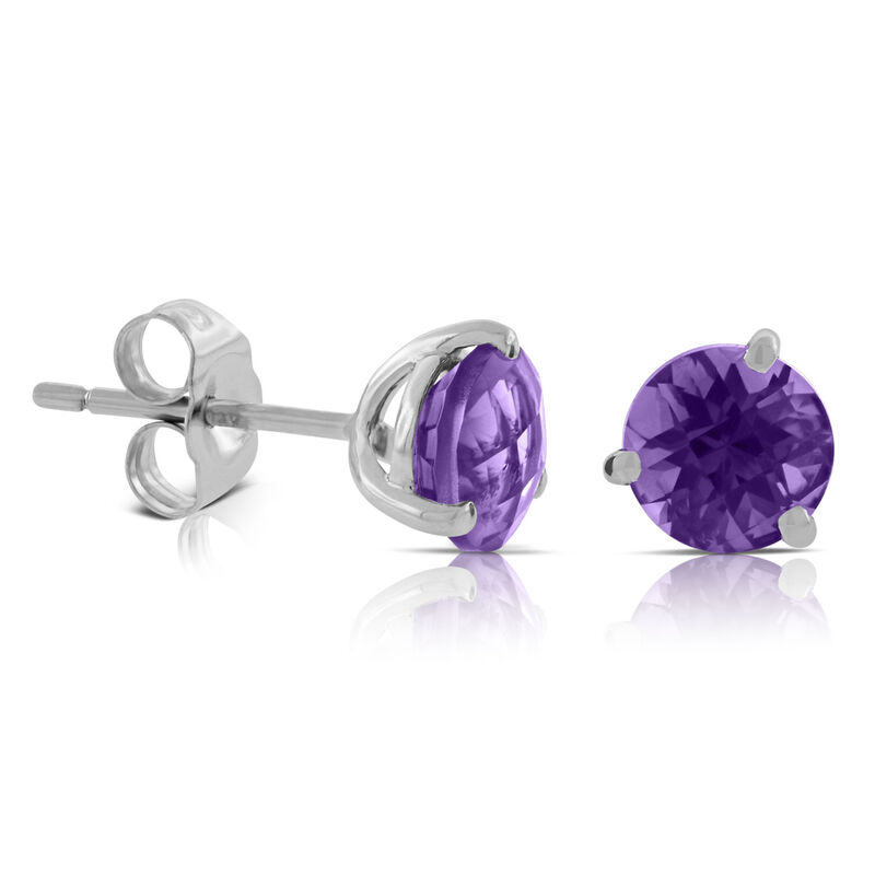 Checkered Amethyst Earrings 14K, 8mm image number 0