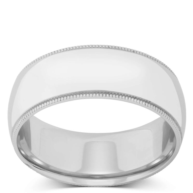 White Gold Polished Milgrain Edge Comfort Fit 8mm Band 14K image number 0
