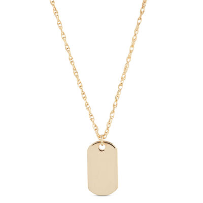 Mini Dog Tag Pendant, 14K Yellow Gold