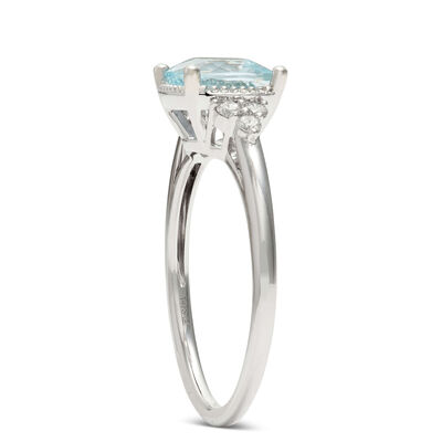 Cushion Aquamarine & Diamond Rings 14K