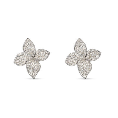 Flower Shaped Diamond Studs, 1 &frac34; Carat Total Weight, 18K White Gold