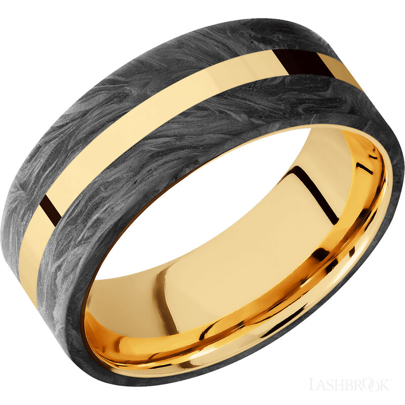14K Yellow Gold with Polish Finish and Forged Carbon Fiber Inlay image number 0