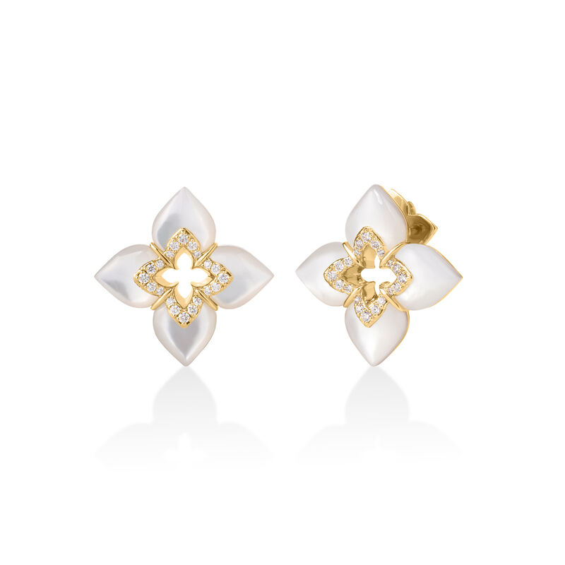 Roberto Coin 18K Yellow Gold Venetian Princess Cabochon Mother Of Pearl Small Flower Stud Earrings image number 0