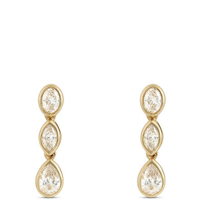 Bezel Set Diamond Drop Earrings, 14K Yellow Gold