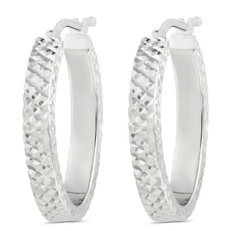 Toscano Diamond Cut Toscano Hoop Earrings, 14K White Gold image number 0