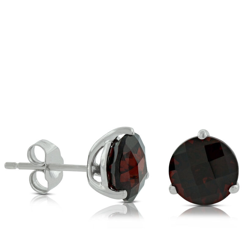 Checkered Garnet Earrings 14K, 8mm image number 0