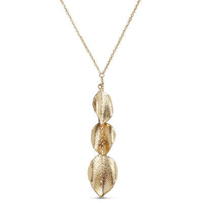 Toscano Triple Brown Enamel Leaf Necklace, 14K Yellow Gold