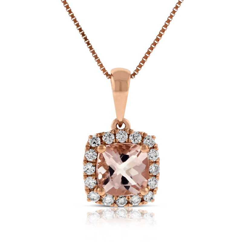 Rose Gold Morganite & Diamond Pendant 14K image number 0