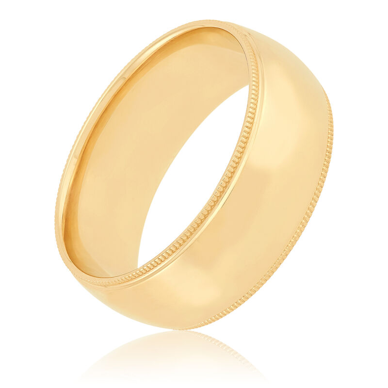 Yellow Gold Polished Milgrain Edge Comfort Fit 8mm Band 14K image number 0