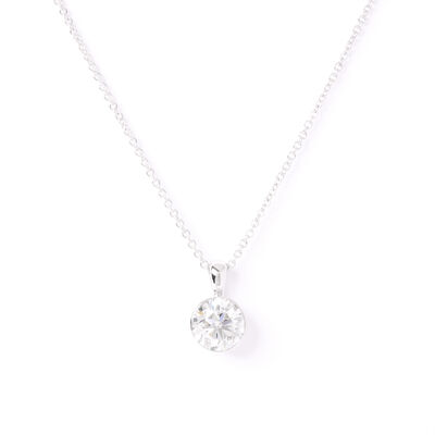 Classic Round Diamond Invisible Bezel Pendant, 1 Carat Total Weight, 14K White Gold