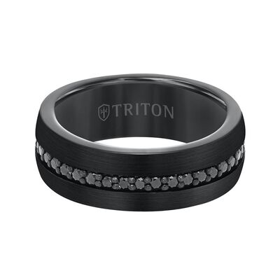TRITON Comfort Fit Black Sapphire Satin Bright Finish Tungsten Band, 8MM