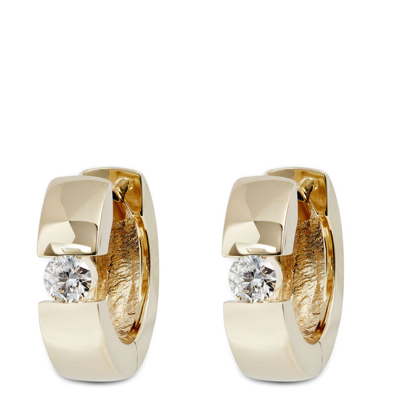 Diamond Huggie Hoop Earrings, 14K Yellow Gold image number 0