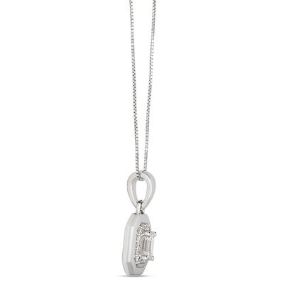 Elegant 18-Inch Pendant Necklace with Emerald Cut and Round Diamonds, &frac12; Carat Total Weight, 14K White Gold