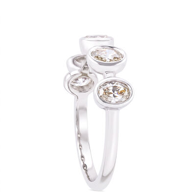 Oval Diamond Anniversary Ring, 0.9 Carat Total Weight, 14K White Gold