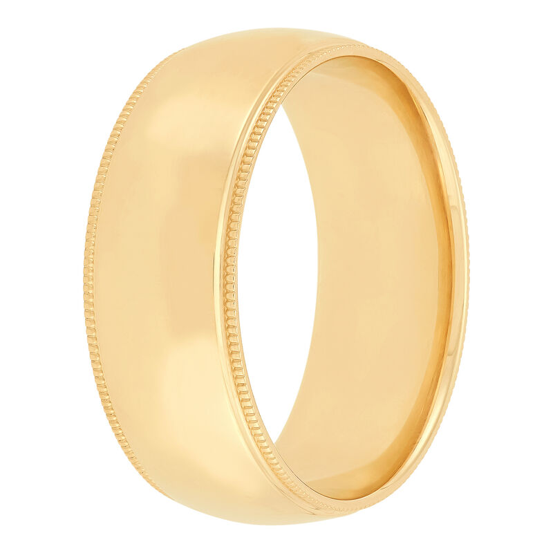 Yellow Gold Polished Milgrain Edge Comfort Fit 8mm Band 14K image number 1