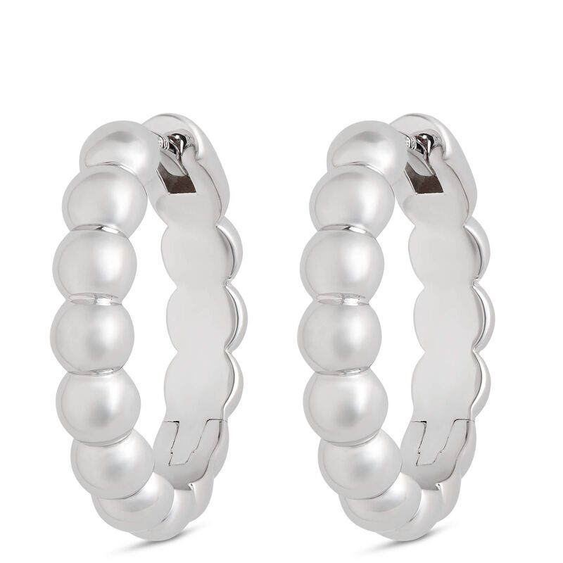 14MM Beaded Hoop Earrings, Sterling Silver image number 0