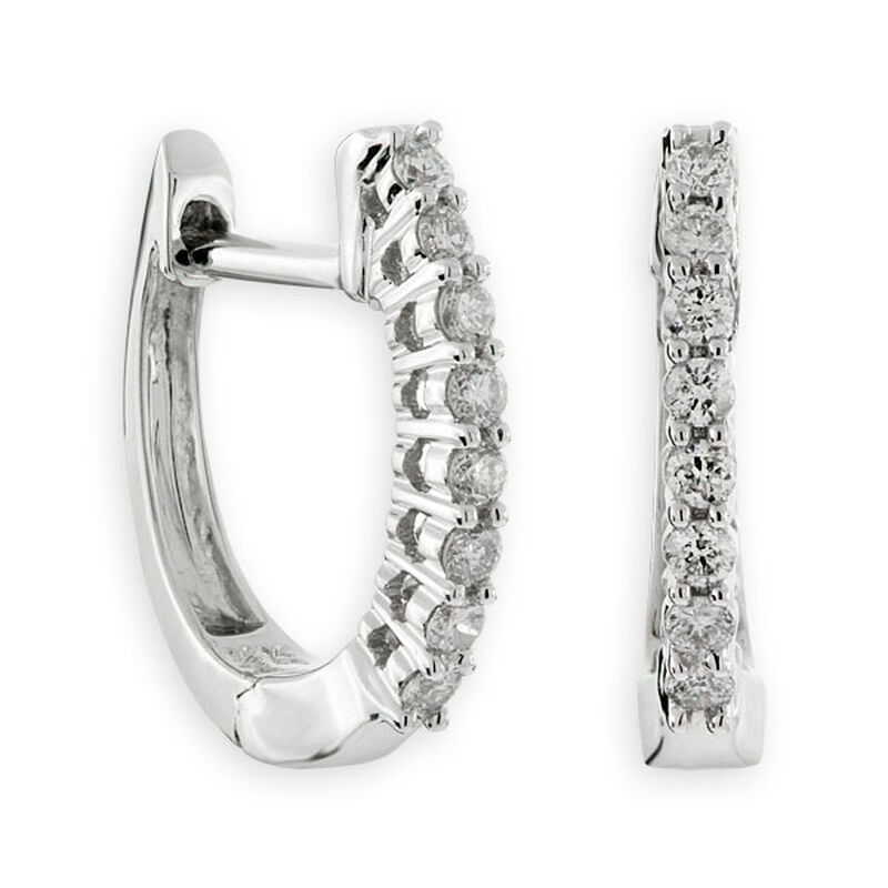12MM Oval Diamond Hoop Earrings 14K White Gold image number 0