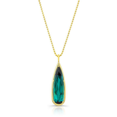 Rahaminov Pear Shaped Green Tourmaline Pendant, 18K Yellow Gold