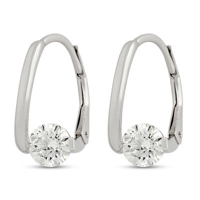 Curved Round Diamond Hoops, 1 Carat Total Weight, 18K White Gold