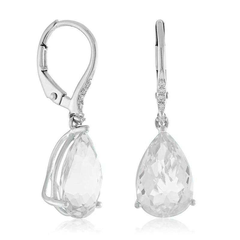 Pear Shaped White Topaz & Diamond Earrings 14K image number 0