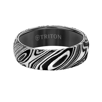 TRITON Contemporary Comfort Fit Band in Black Tungsten & Damascus Steel, 7 mm&nbsp;