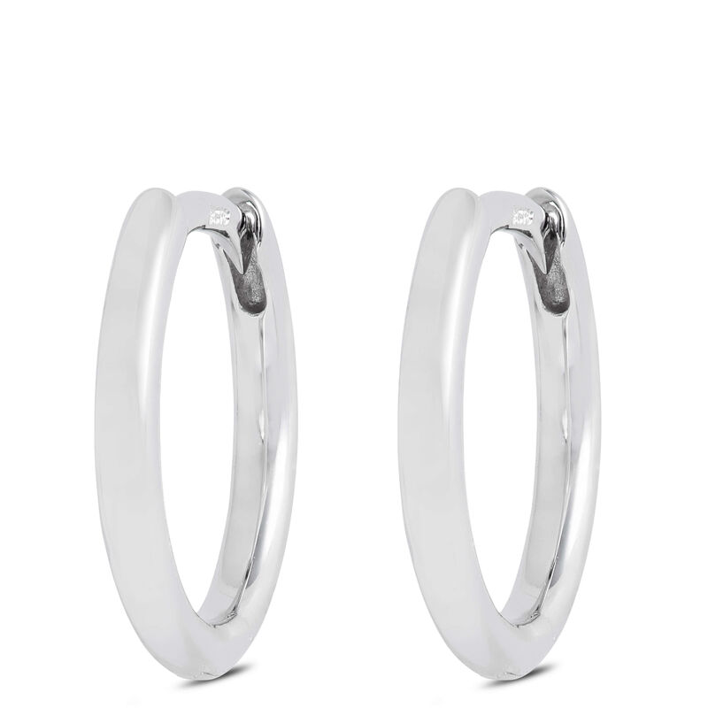 12MM Smooth Huggie Hoop Earrings, 14K White Gold image number 0
