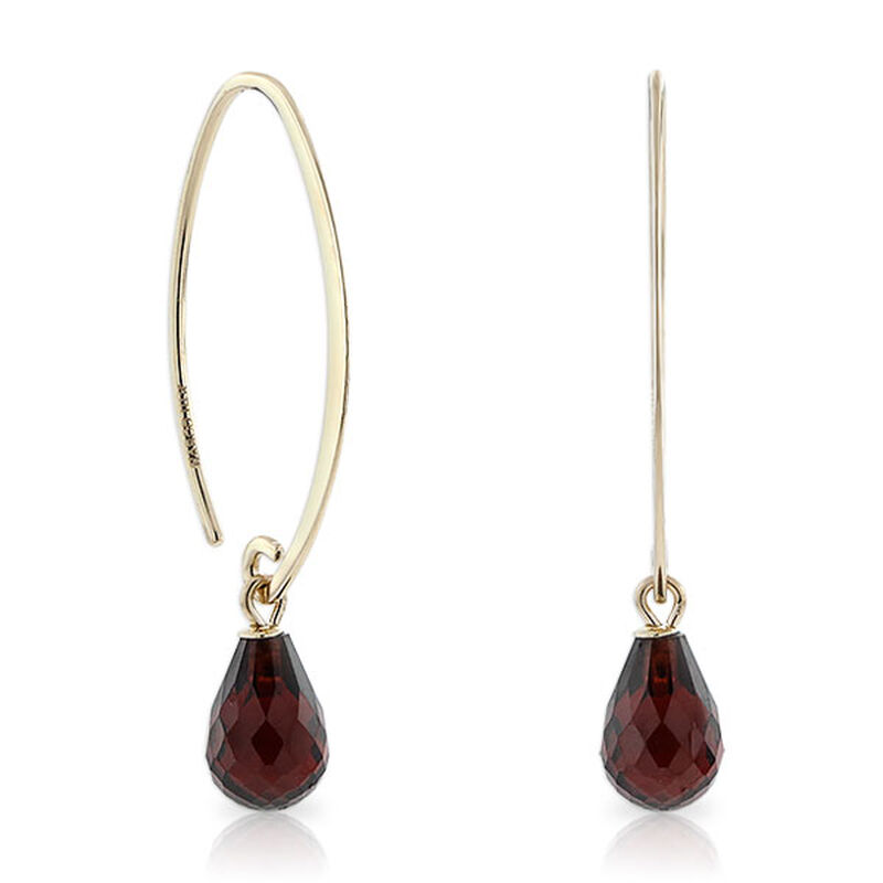 Briolette Cut Garnet Drop Earrings 14K image number 0