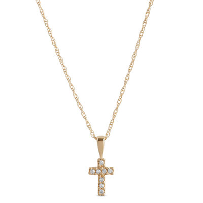 15-Inch Cross Pendant Necklace, 14K Yellow Gold