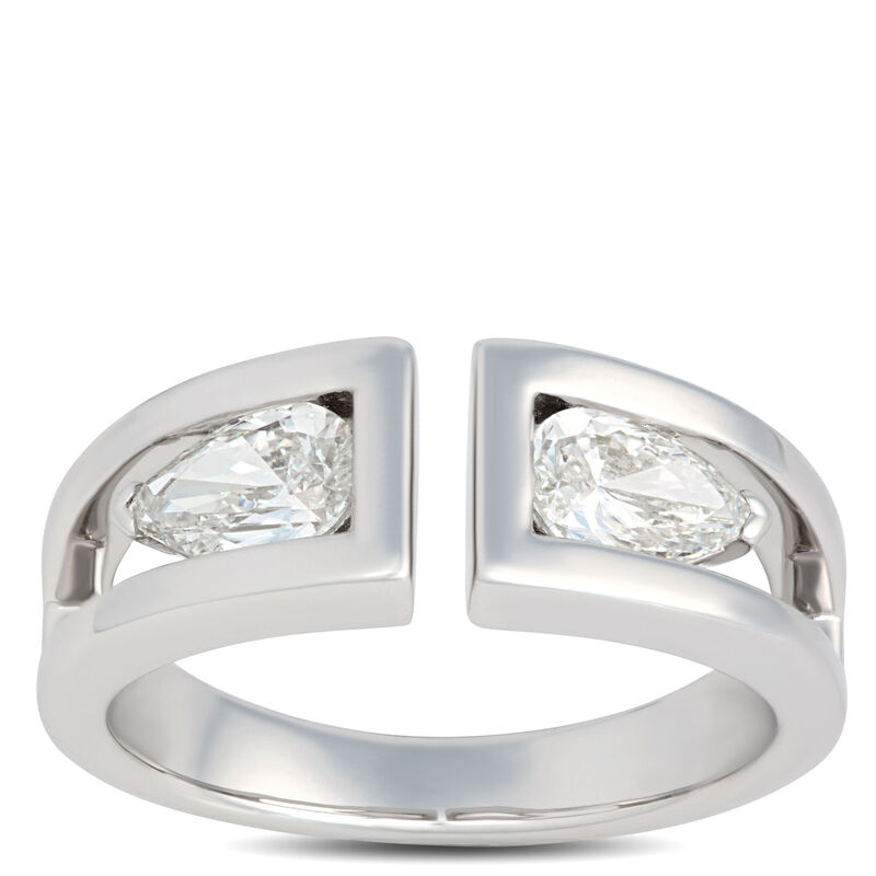 Bypass Ring with Pear Shaped Diamonds, 1 Carat Total Weight, 18k White Gold image number 0