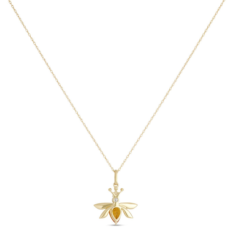 Citrine and Diamond Bee Pendant, 14K Yellow Gold image number 1