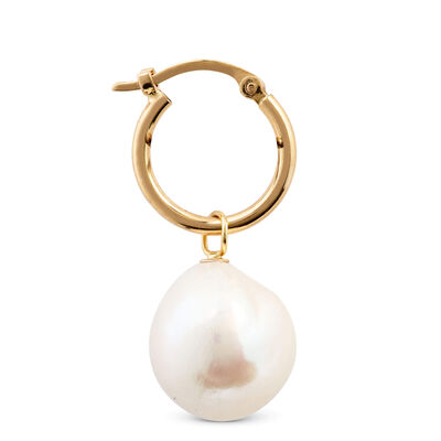 12MM Cultured Baroque Freshwater Pearl Hoop Earrings, 14K Yellow Gold