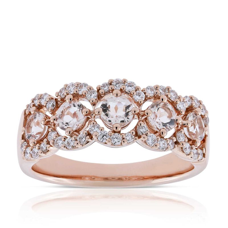 Rose Gold 5-Stone Morganite & Diamond Ring 14K image number 0