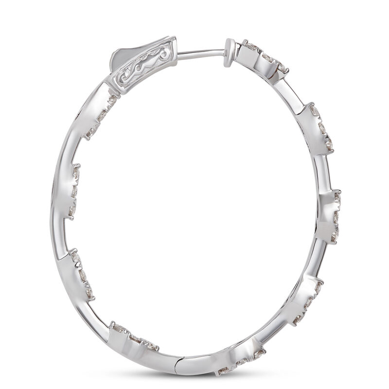 Marquise Diamond Cluster Hoop Earrings, 18K White Gold image number 1