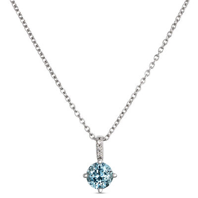 Classic Round Aquamarine Necklace, 14K Yellow Gold
