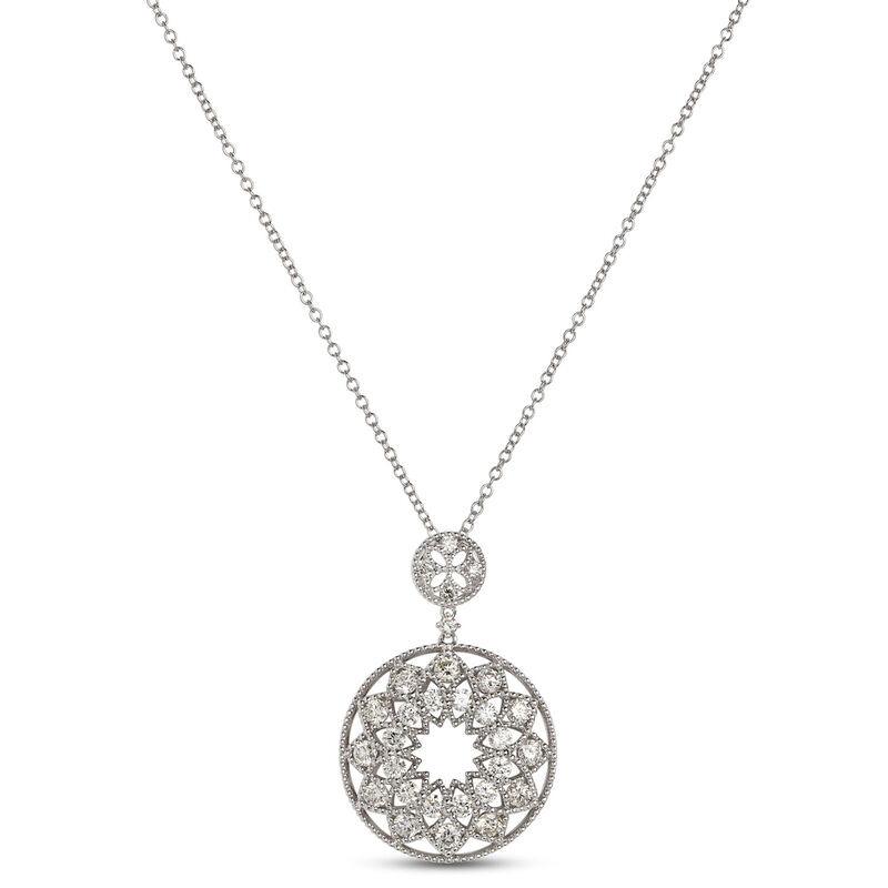 Classic Circle Pendant with Round Diamonds, 1 &frac12; Carat Total Weight, 14K White Gold image number 0