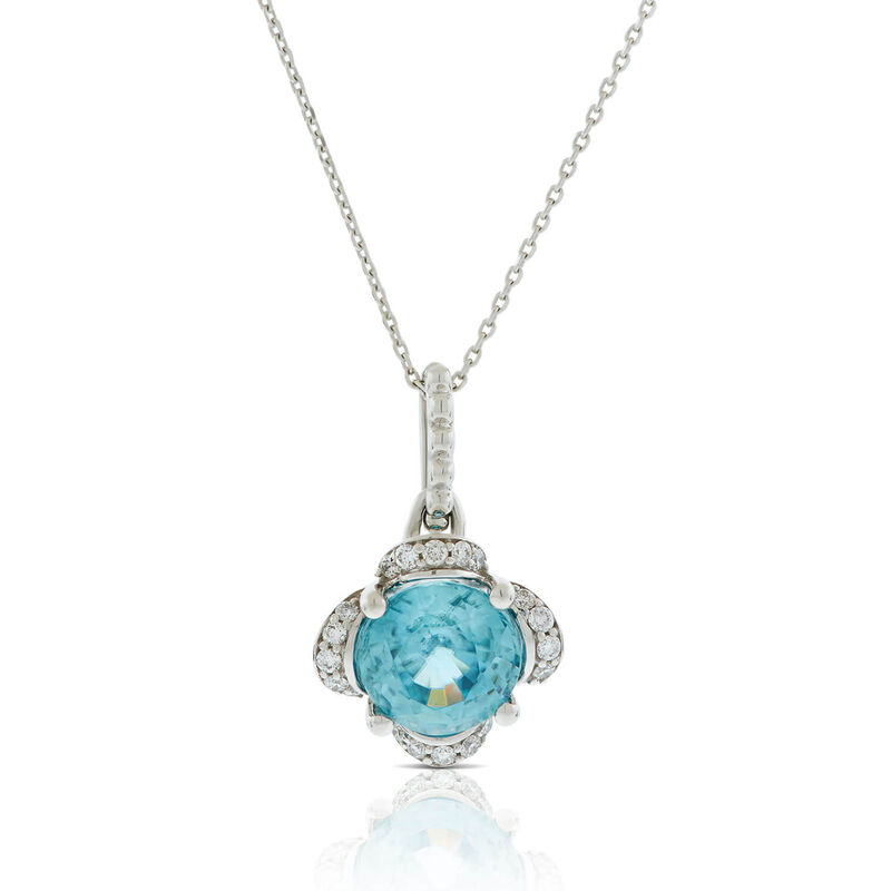 Blue Zircon & Diamond Flower Necklace14K&nbsp; image number 0
