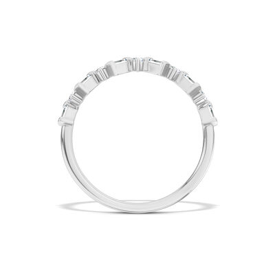 Classic Round and Baguette Diamond Band, 1/7 Carat Total Weight, 14K White Gold Size 6.5