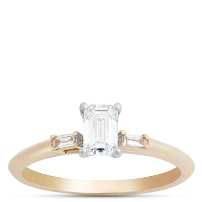 Emerald Cut Diamond Engagement Ring, 14K Yellow Gold