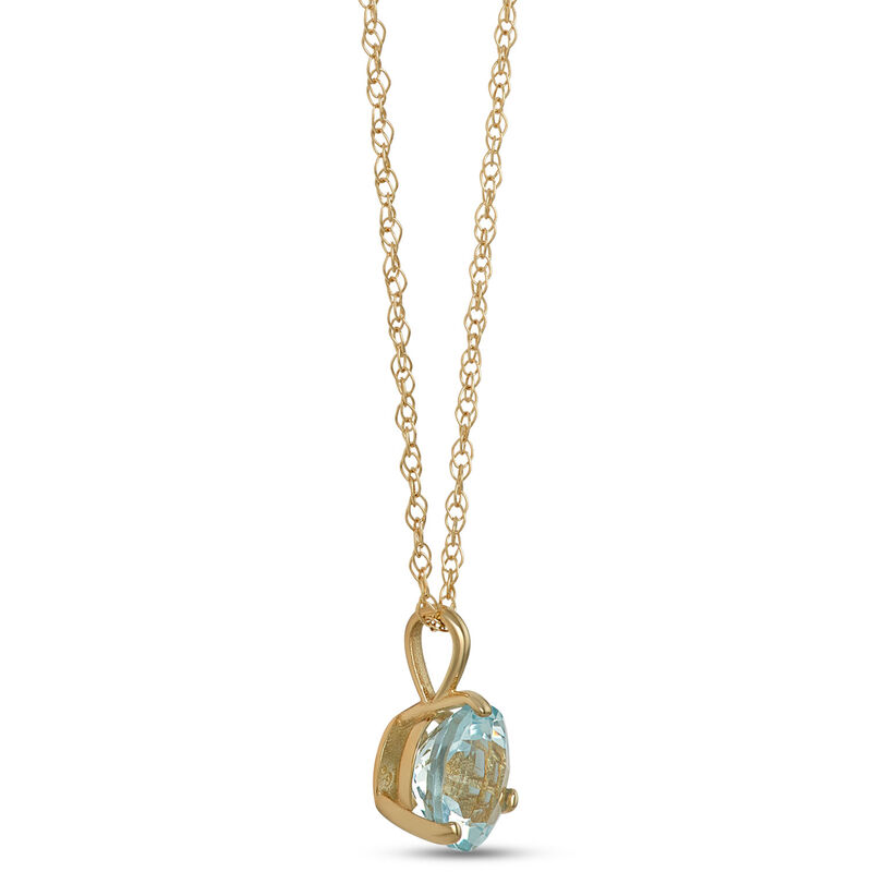 Classic Round Aquamarine Pendant Necklace, 14K Yellow Gold image number 1
