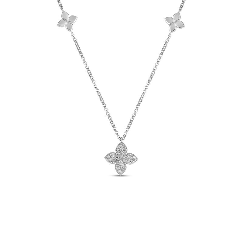 Roberto Coin 18k White Gold Love In Verona Diamond And Polished Flower Station Necklace image number 0