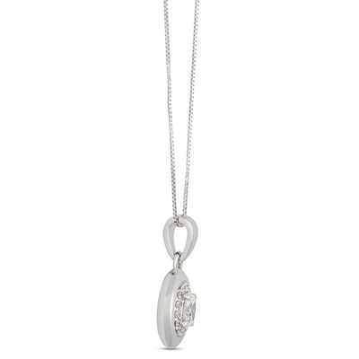 Elegant 18-Inch Pendant Necklace with Oval and Round Diamonds, ⅓ Carat Total Weight, 14K White Gold