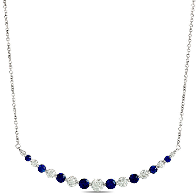 Classic Round Sapphire and Diamond Necklace, 1 Carat Total Weight, 18K White Gold image number 0