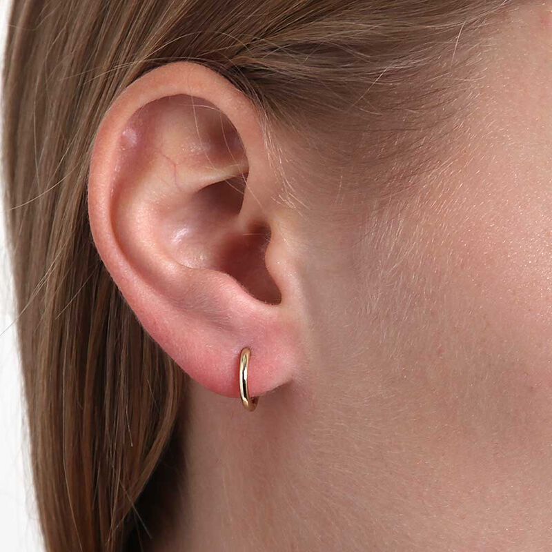 12MM Smooth Huggie Hoop Earrings, 14K Yellow Gold image number 1
