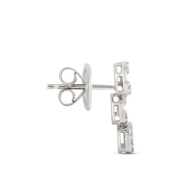 Baguette and Round Diamond Studs, 0.62 Carat Total Weight, 14K White Gold