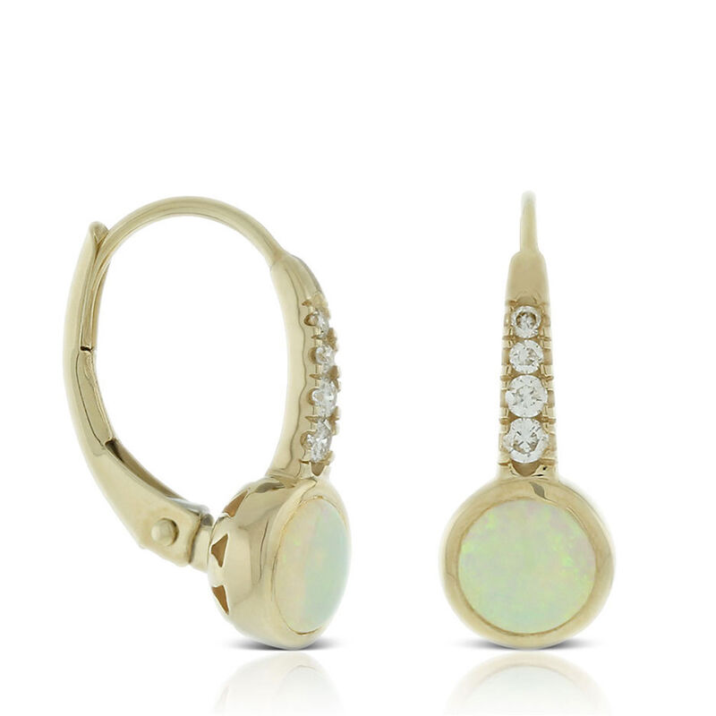 7MM Bezel Set Opal & Diamond Earrings 14K image number 0
