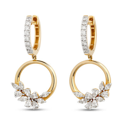 Diamond Cluster Hoops, 1 ⅓ Carat Total Weight, 14K Yellow Gold