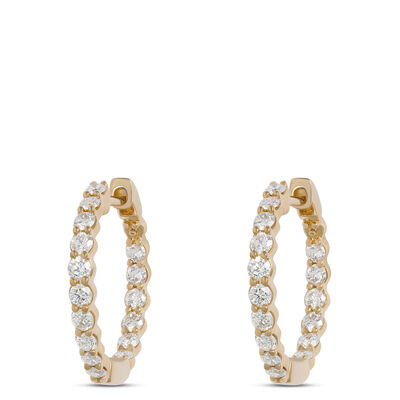 18MM Inside Out Diamond Hoops, 14K Yellow Gold