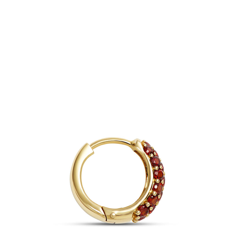 Classic Hoop Earrings With Pave Round Garnet Gemstones, 14K Yellow Gold image number 1