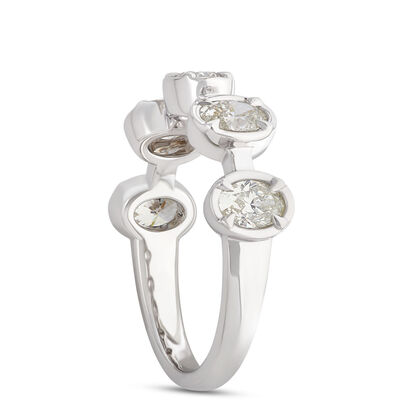 Oval Diamond Anniversary Ring, 1.2 Carat Total Weight, 14K White Gold