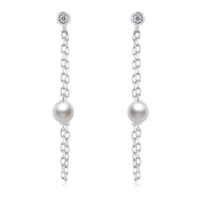 Mikimoto Akoya Cultured Pearl & Diamond Drop Earrings 18K